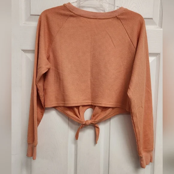 Cupshe Orange Creamsicle Tie-Front Cropped Sweatshirt - Picture 5 of 10